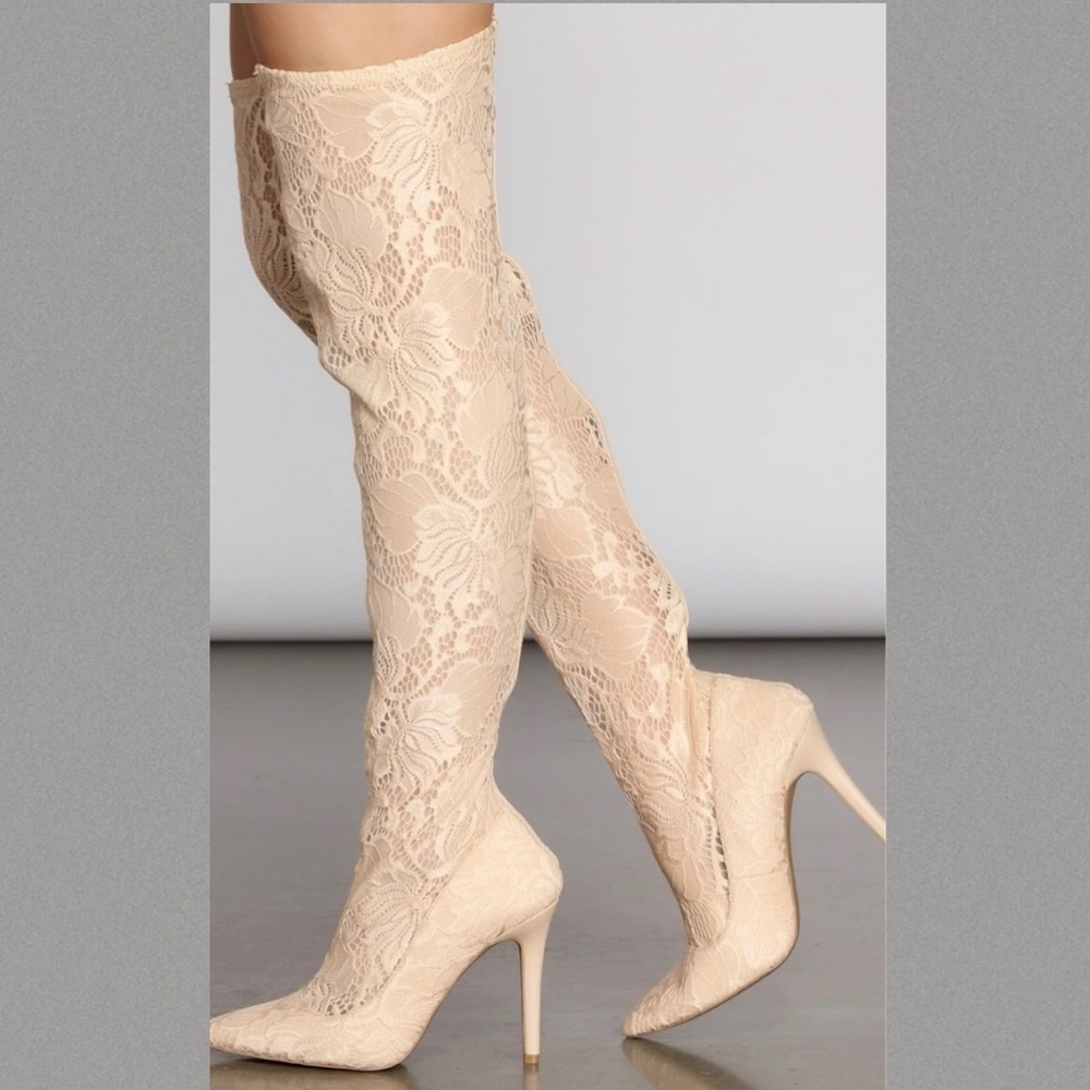 Lace Stiletto Thigh High Boots - Picture 3 of 11